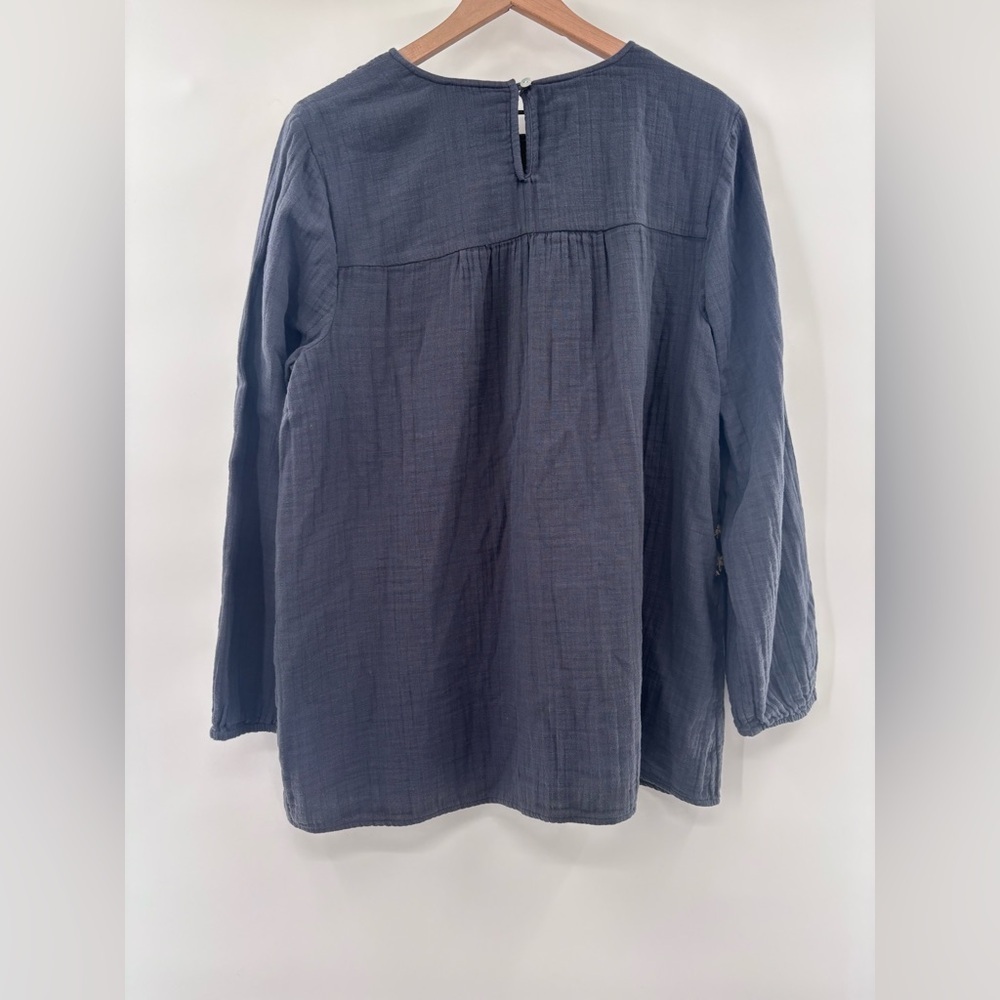 J. Jill Double Cloth Tunic Blouse in India Ink/Cashew Embroidery Size Large - Picture 3 of 5